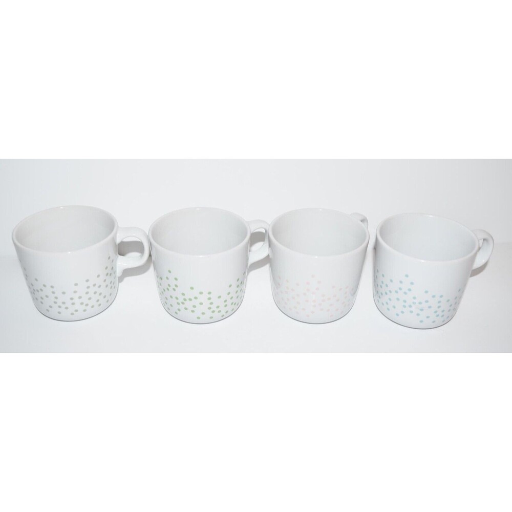 Ikea Polka Dot Coffee Mugs 7 oz Light Green Pink Blue Maria Vinka 4pc set 10866